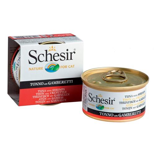 Schesir Thon chat et crevettes en gelée (boîtes)