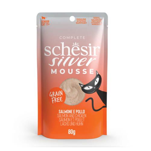 Schesir Gato Silver Mousse de Salmón con Pollo (Sachets)